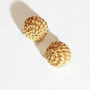 Vintage Signed MONET Round Gold Knot Button Earrings